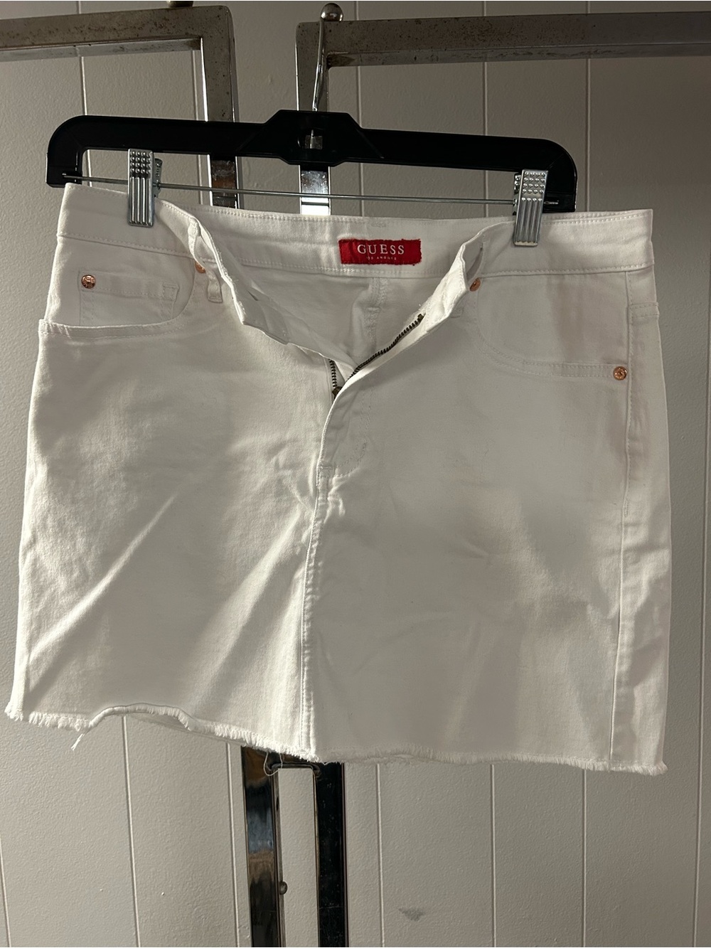 GUESS White Denim Mini Skirt Large